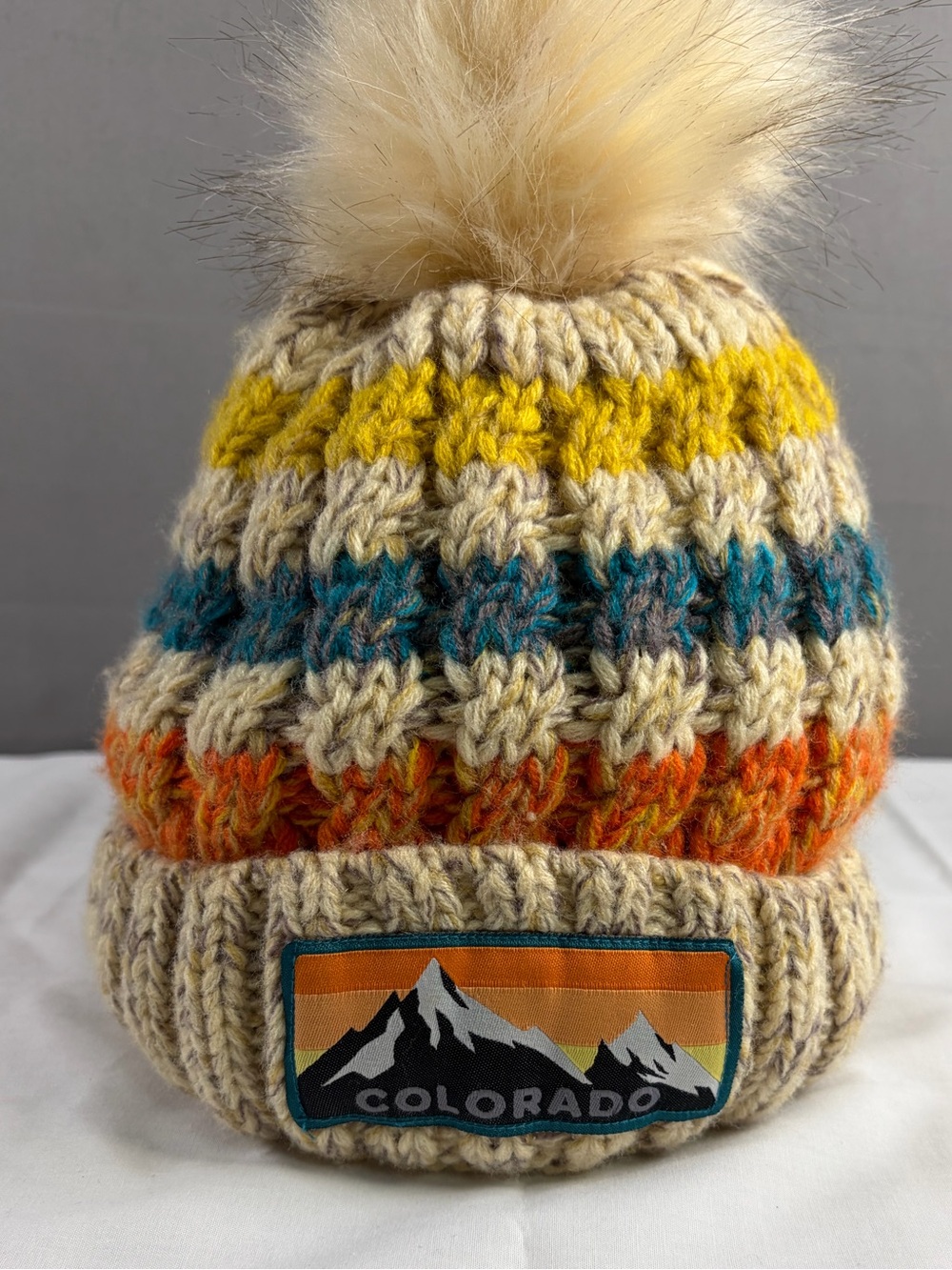 Women's Multicolor Pom Knit Beanie - Cream Base